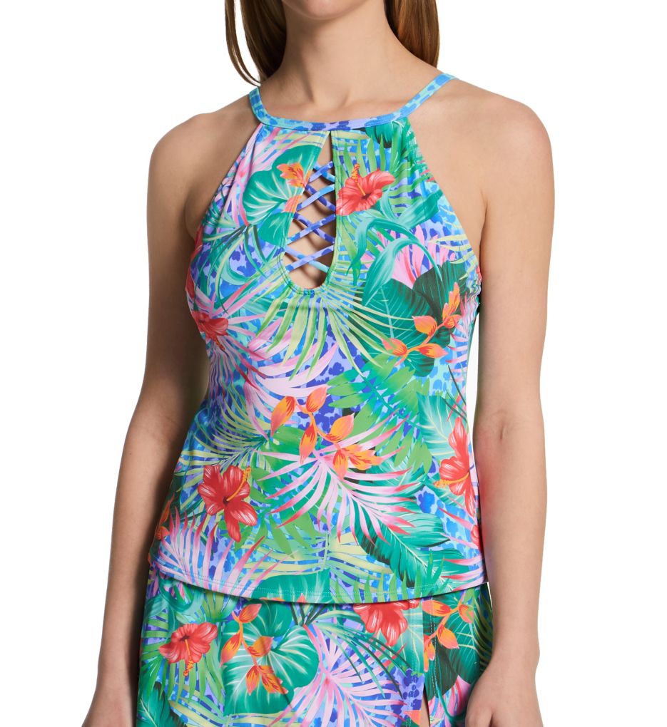 Bleu Rod Beattie Tropical Flight High Neck Tankini Swim Top TF23271