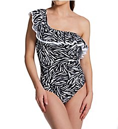 Profile by Gottex Black Swan One Shoulder Ruffle One Piece Swimsuit BS2061